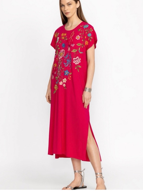 Johnny Was Dresses & Skirts - Johnny Was Fuchsia Embroidered SHERI RELAXED KNIT DRESS Maxi L